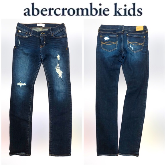 NWOT Abercrombie KIDS sz 16 Girls DARK DENIM DESTRUCTED  Skinny Jeggings - Picture 2 of 11